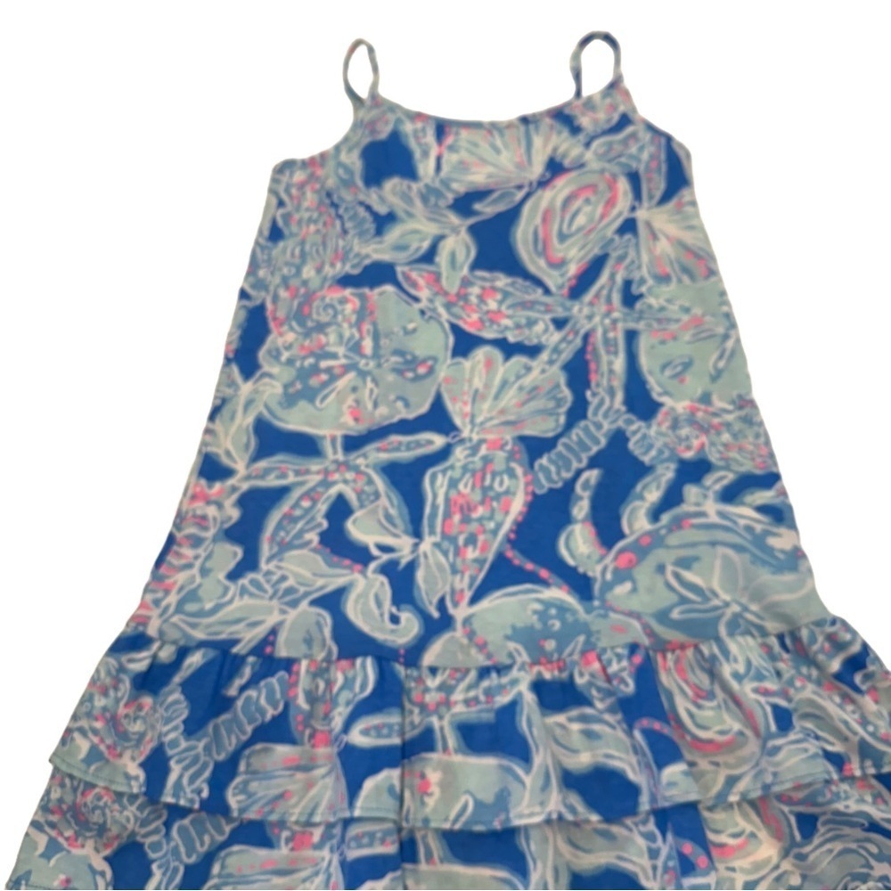 Lilly Pulitzer GIRLS ARELLA RUFFLE Cotton DRESS Bay Blue Into the Deep Sz L 8-10